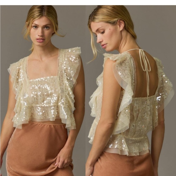 Anthropologie NWT sequin cream top - Picture 1 of 3